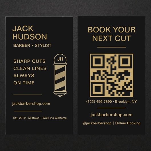 Barbershop QR Code Black Gold Barber Haircut  Visitenkarte