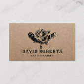 Barbershop Razor & Rose Barbershop Rustic Kraft Visitenkarte (Vorderseite)