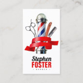 Barbershop Red Barber Pole Barbershop QR Code Visitenkarte (Vorderseite)
