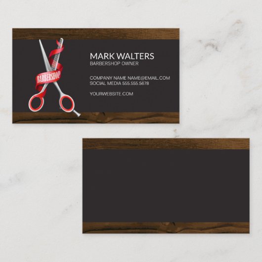 Barbershop-Schere | Barber Pole | Holzschnitt Visitenkarte (Vorne/Hinten)