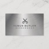 Barbershop Schere Logo Silver Metallic Visitenkarte (Vorderseite)