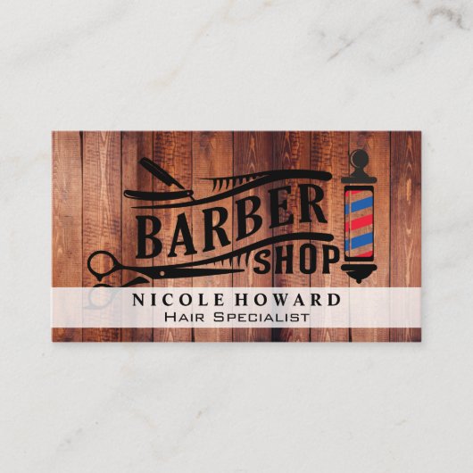 Barbershop Scheren | Holzplatten Visitenkarte (Vorderseite)