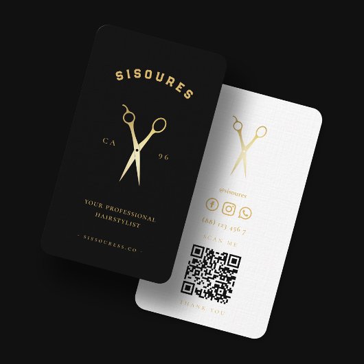 Barbershop Scheren Schwarz-Weiß Gold Barber Visitenkarte
