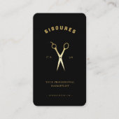 Barbershop Scheren Schwarz-Weiß Gold Barber Visitenkarte (Vorderseite)