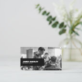 Barbershop Schwarz-Weiß-Foto, Schwarz Visitenkarte (Stehend Vorderseite)