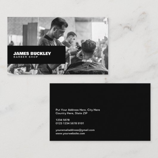 Barbershop Schwarz-Weiß-Foto, Schwarz Visitenkarte (Vorne/Hinten)
