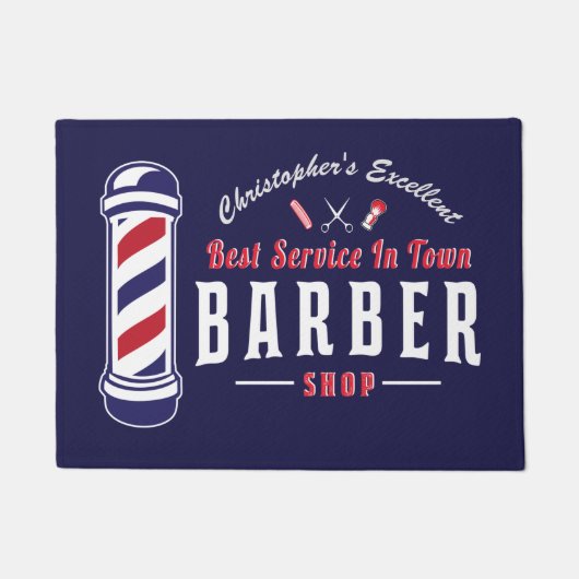 Barbershop Stylist Barber Blue Monogram Door Mat Fußmatte (Vorderseite)