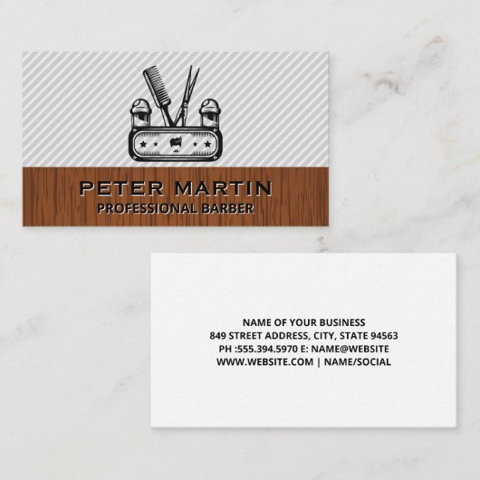 Barbershop Tools Emblem | Holzschnitt Visitenkarte (Vorne/Hinten)