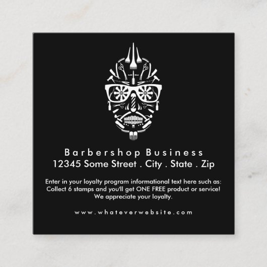Barbershop-Zuckerschädel Treuekarte (Vorderseite)