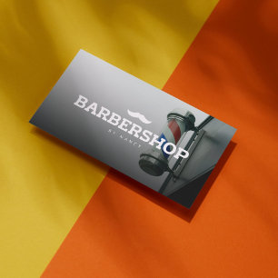 Barbershop zum Foto von Stollen und Mustache-Logo Visitenkarte