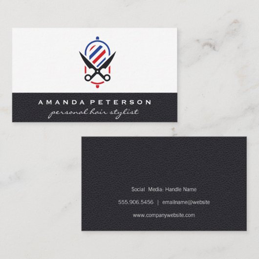 Barberwerkzeuge | Leder Visitenkarte (Vorne/Hinten)