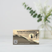 Barberwerkzeuge | QR-Code | Metall | Sparkle Gold Visitenkarte (Stehend Vorderseite)