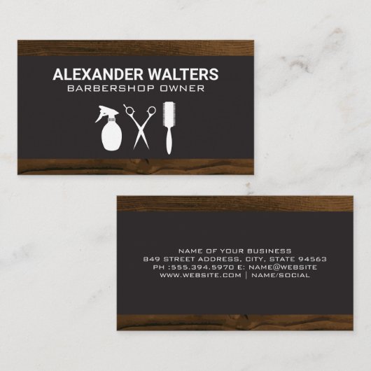 Barberwerkzeuge | Wood Business Card Visitenkarte (Vorne/Hinten)