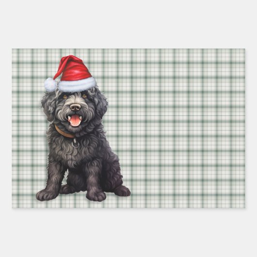 Barbet Christmas Dog Green Kariert Geschenkpapier Set (Vorderseite)