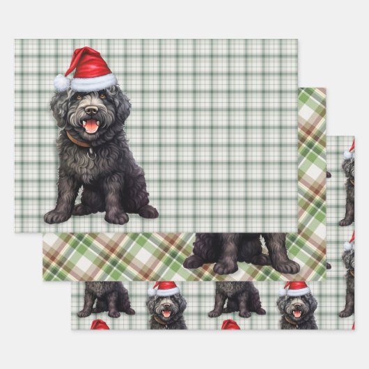 Barbet Christmas Dog Green Kariert Geschenkpapier Set (Set)