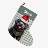 Barbet Dog Green Kariert mit Name Großer Weihnachtsstrumpf (Vorderansicht (hängend))