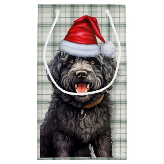 Barbet Dog Holiday Green Kariert Weihnachten Kleine Geschenktüte (Rückseite)