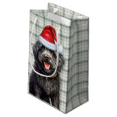 Barbet Dog Holiday Green Kariert Weihnachten Kleine Geschenktüte (Rückseite Schrägansicht)