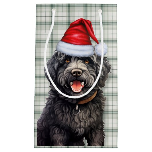 Barbet Dog Holiday Green Kariert Weihnachten Kleine Geschenktüte (Vorderseite)