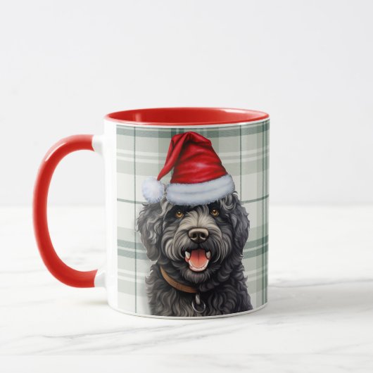 Barbet Dog Holiday Green Kariert Weihnachten Tasse (Links)