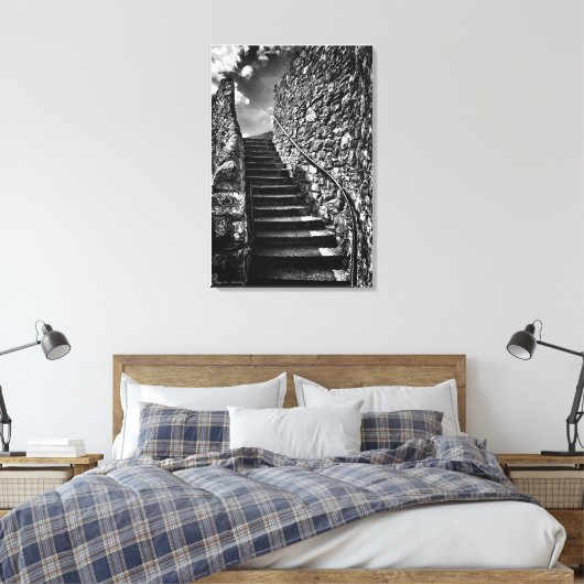 Barbican Steps, Schwarz-Weiß-Kunst Leinwanddruck (Insitu (Schlafzimmer))