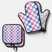 Barbie goes to the ocean checkerboard pattern ofenhandschuh & Topflappen-Set (Vorderseite/Rückseite)