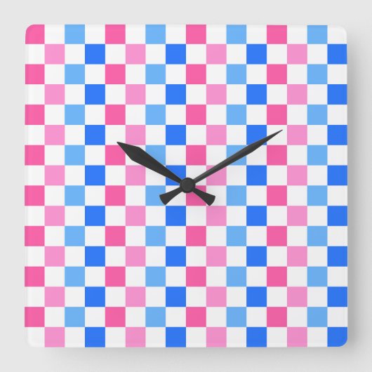 Barbie goes to the ocean checkerboard pattern quadratische wanduhr (Vorderseite)