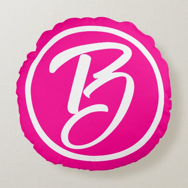 Barbiecore Hot Pink White Calligram Rundes Kissen (Vorderseite)