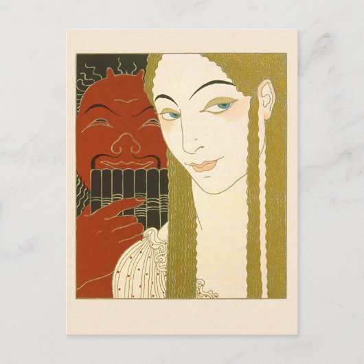 Barbier Art Deco Illustration Frauen und Teufel Postkarte (Vorderseite)