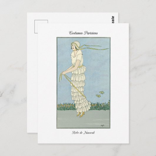 Barbier Fine Art Fashion Illustration Robe Nansouk Postkarte (Vorne/Hinten)