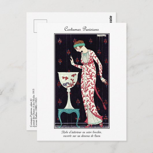 Barbier Französisch Art Deco Mode Kostüme Parisien Postkarte (Vorne/Hinten)