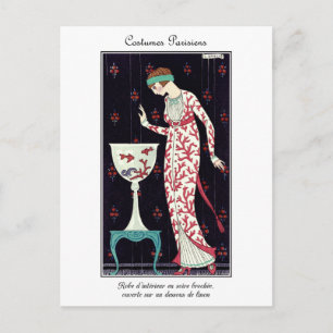 Barbier französische Art Deco Mode Costumes Parisi Postkarte