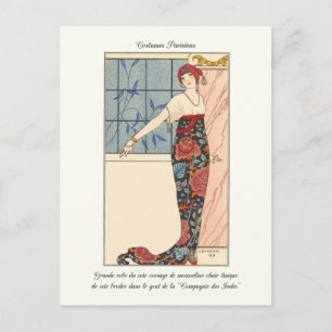 Barbier französische Art Deco Modeillustration Postkarte