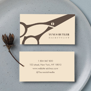 Barbier Minimalistische Schere Friseur Beige Visitenkarte