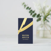 Barbier Navy Blau Und Gold Rasierer Qr Code  Visitenkarte (Stehend Vorderseite)