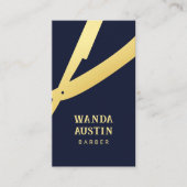 Barbier Navy Blau Und Gold Rasierer Qr Code  Visitenkarte (Vorderseite)