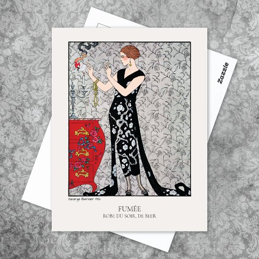 Barbier Smoke Art Deco Fashion Illustration Postkarte