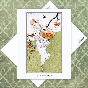 Barbier Straw Hat French Fashion Illustration Postkarte