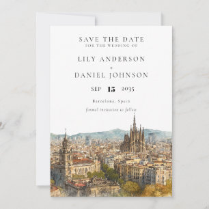 Barcelona-Aquarell-Zielhochzeit Save The Date