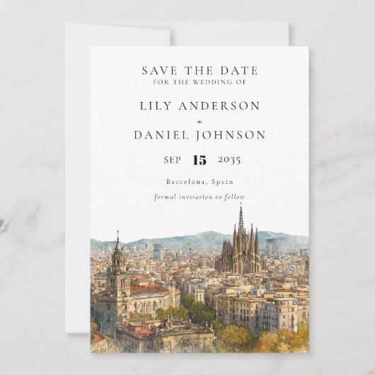 Barcelona-Aquarell-Zielhochzeit Save The Date (Vorderseite)