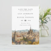 Barcelona-Aquarell-Zielhochzeit Save The Date (Stehend Vorderseite)
