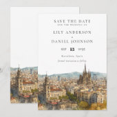 Barcelona-Aquarell-Zielhochzeit Save The Date (Vorne/Hinten)