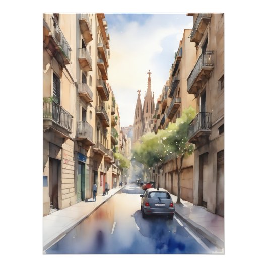 Barcelona Aquarellkunst Fotodruck (Vorne)