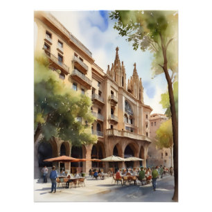 Barcelona Aquarellkunst Fotodruck