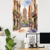 Barcelona Aquarellkunst Poster (Heimbüro)