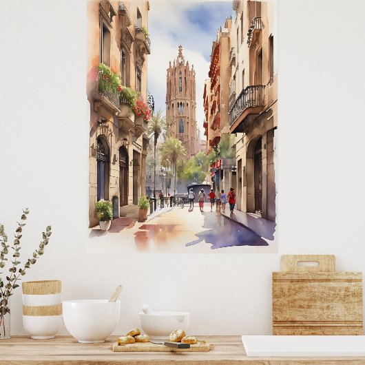 Barcelona Aquarellkunst Poster (Küche)