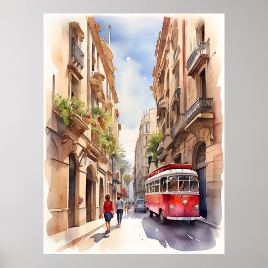 Barcelona Aquarellkunst Poster (Vorne)