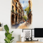 Barcelona Aquarellkunst Poster (Heimbüro)