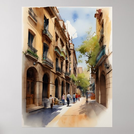 Barcelona Aquarellkunst Poster (Vorne)
