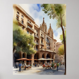 Barcelona Aquarellkunst Poster